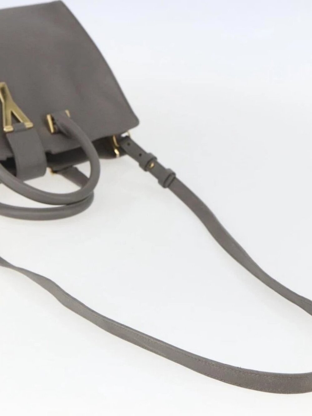 SAINT LAURENT Petit Cabas Hand Bag Leather 2way Gray Gold Auth - Picture 9 of 15